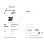 Gemstone grading report for Natural Moss Agate Gua Sha, showing a green Moss Agate stone, gemstone identification and testing details from Gem Research Center of Thailand.